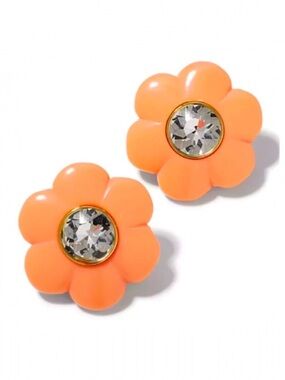Lele Sadoughi Daphne Papaya Crystal Clip-On Button Earrings.